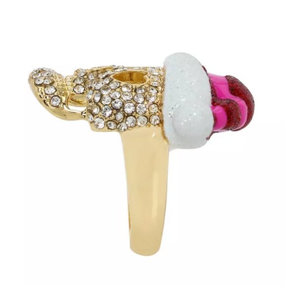 Betsey Johnson Holiday Santa Pink Crystal Skull Ring NWT - Picture 2 of 9